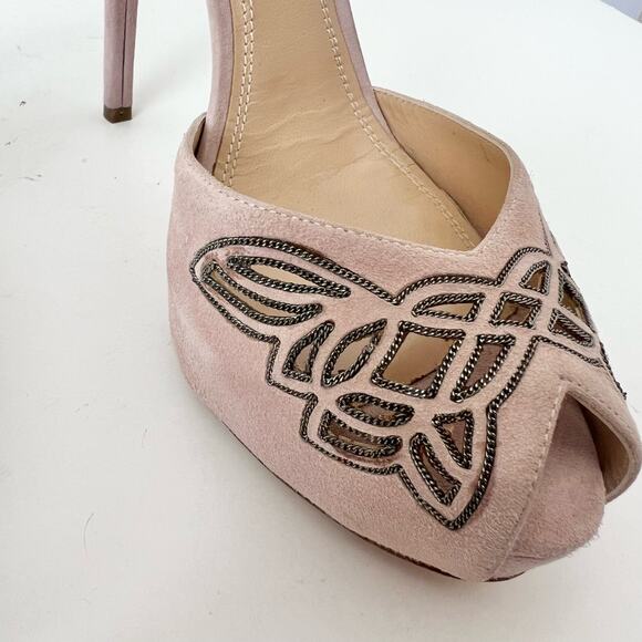 Ralph Lauren Collection Jebine Suede Platform Sandals Pale Pink Mauve | Size 39B - Picture 4 of 16